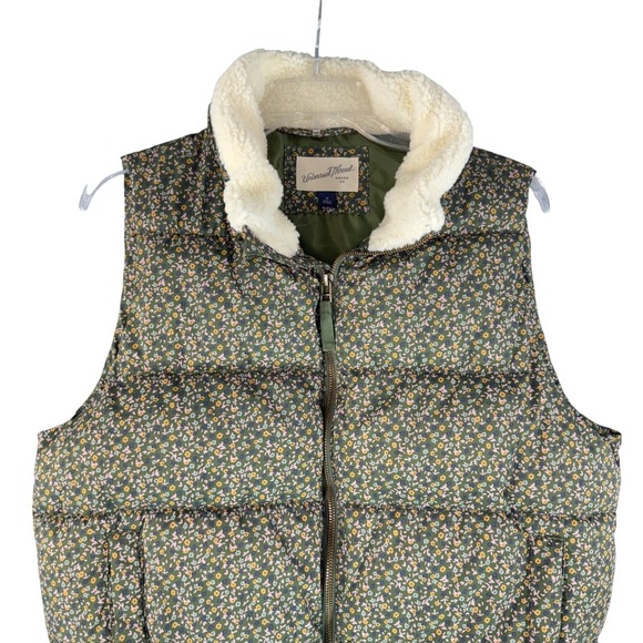 Universal Thread Floral Puffer Vest Sherpa Collar Green Womens M coquette - Picture 2 of 10